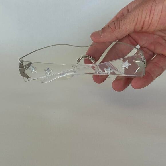 Y2K Silver Star Shaped Sunglasses Clear Lenses Unisex - Picture 6 of 6